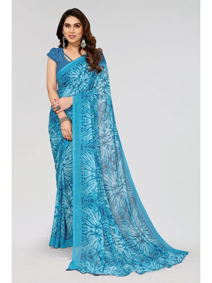     			ANAND SAREES Pack of 1 Georgette Printed Saree With Blouse Piece ( Light Blue )