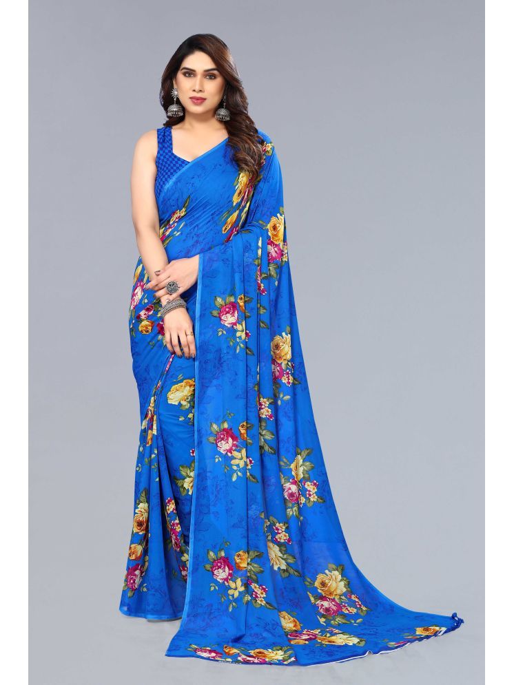     			ANAND SAREES Pack of 1 Georgette Printed Saree With Blouse Piece ( Blue )