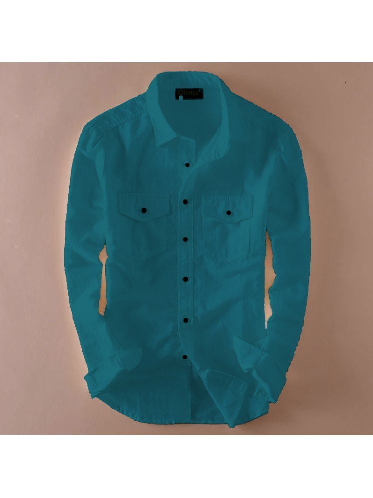     			Qlonz store Cotton Blend Regular Fit Solids Full Sleeves Men's Casual Shirt - Teal ( Pack of 1 )