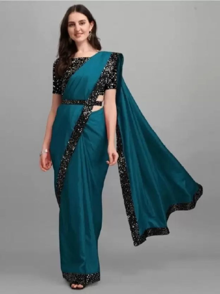     			Saadhvi Pack of 1 Lycra Embellished Saree With Blouse Piece ( Turquoise )