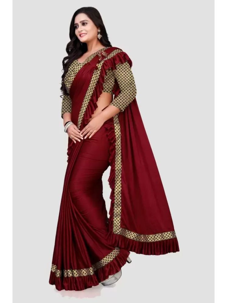     			Vkaran Pack of 1 Lycra Printed Saree With Blouse Piece ( Maroon )