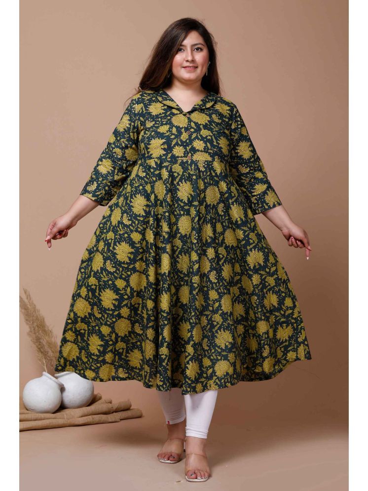     			Angiya Pack of 1 Cotton Printed Anarkali Women's Kurti - ( Green )