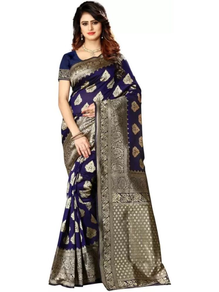     			Samai Pack of 1 Silk Embellished Saree With Blouse Piece ( Navy Blue )