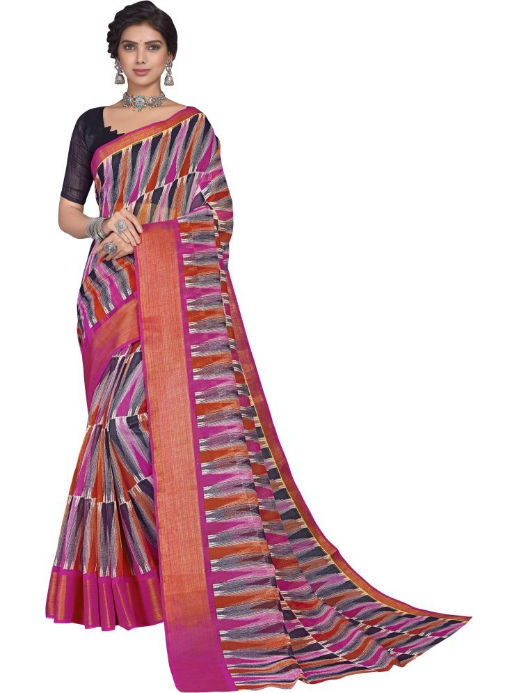     			Sariya Pack of 1 Cotton Blend Printed Saree With Blouse Piece ( Pink )