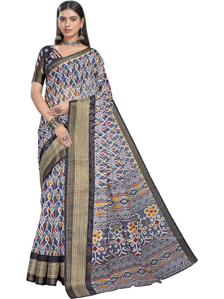     			Sariya Pack of 1 Cotton Blend Printed Saree With Blouse Piece ( Blue )