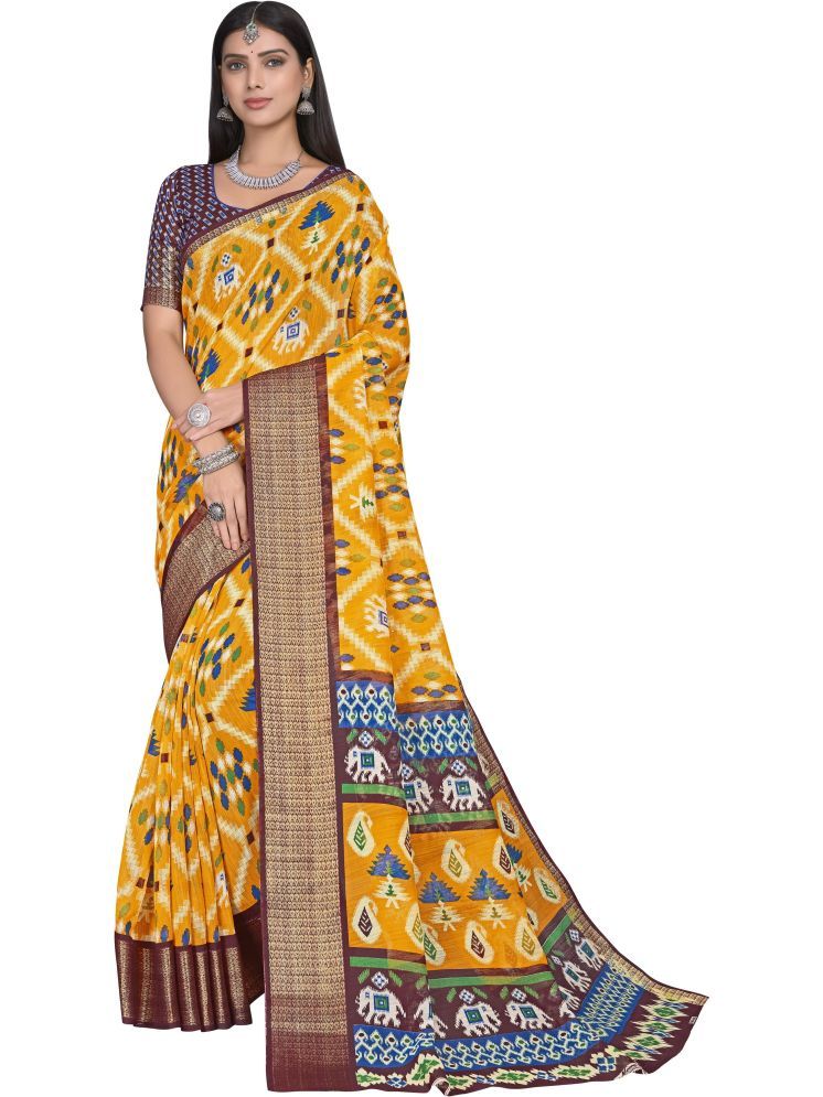     			Sariya Pack of 1 Cotton Blend Printed Saree With Blouse Piece ( Yellow )