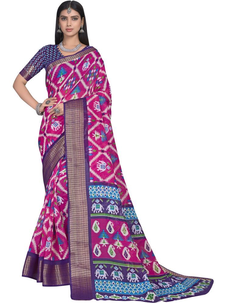     			Sariya Pack of 1 Cotton Blend Printed Saree With Blouse Piece ( Pink )