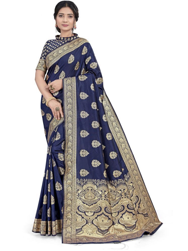     			Sariya Pack of 1 Jacquard Woven Saree With Blouse Piece ( Navy Blue )