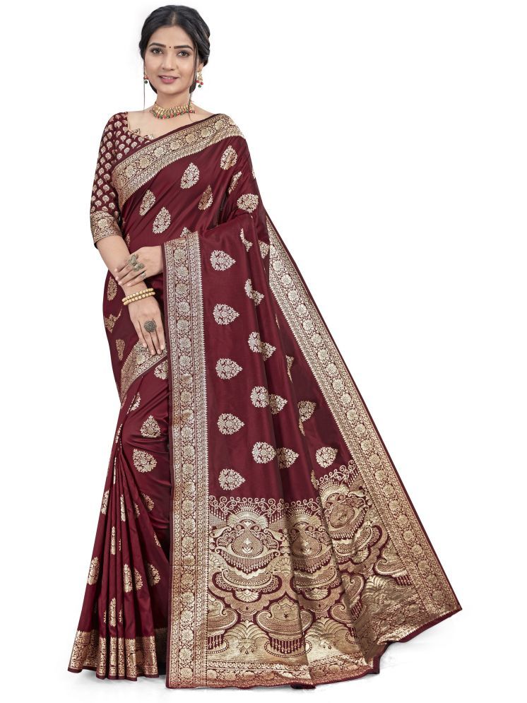     			Sariya Pack of 1 Jacquard Woven Saree With Blouse Piece ( Maroon )