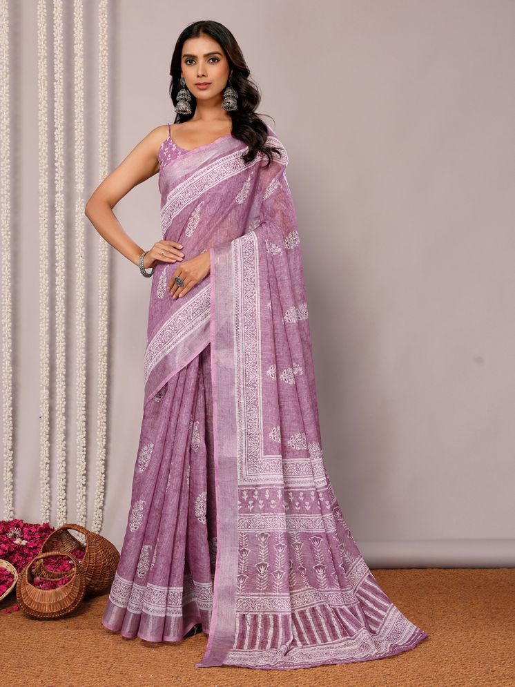     			Anekha Pack of 1 Cotton Blend Printed Saree With Blouse Piece ( Mauve )