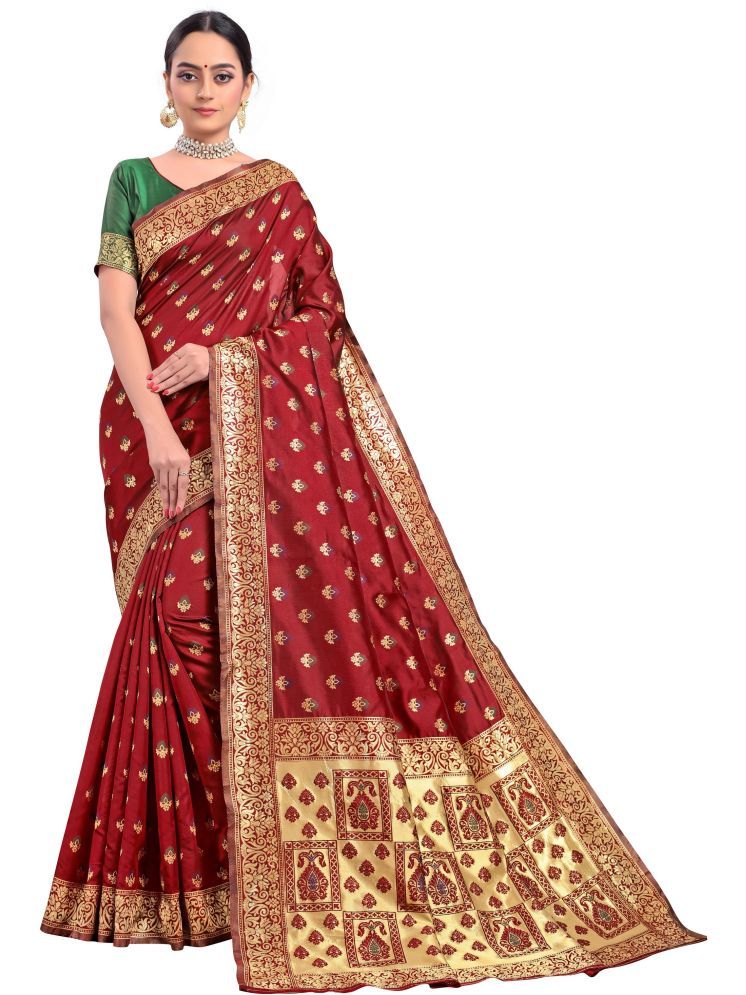     			Sariya Pack of 1 Jacquard Woven Saree With Blouse Piece ( Maroon )