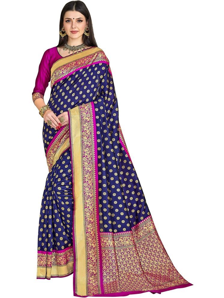     			Sariya Pack of 1 Jacquard Woven Saree With Blouse Piece ( Navy Blue )