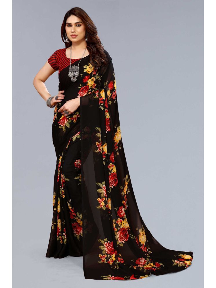     			ANAND SAREES Pack of 1 Georgette Printed Saree With Blouse Piece ( Black )