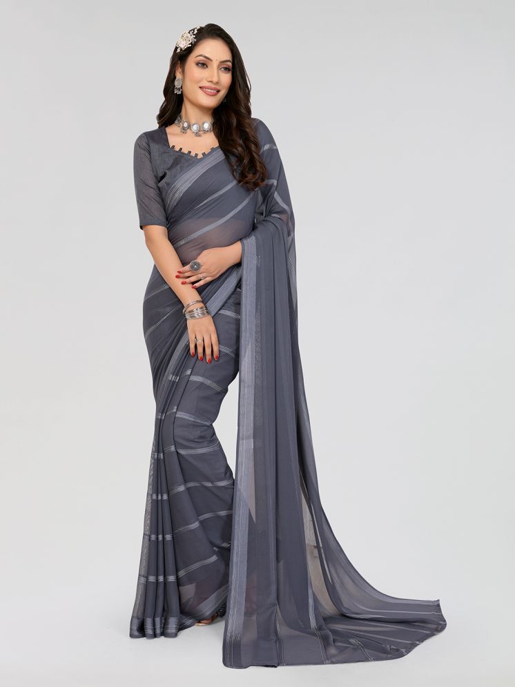     			ANAND SAREES Pack of 1 Georgette Striped Saree With Blouse Piece ( Grey )