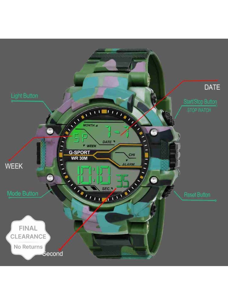     			Cosmic Green PU Digital Men's Watch