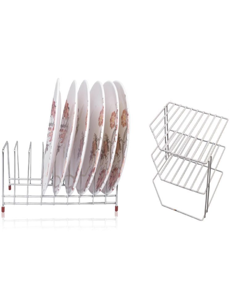     			TINUMS Silver Stainless Steel Dish Racks ( Pack of 2 )