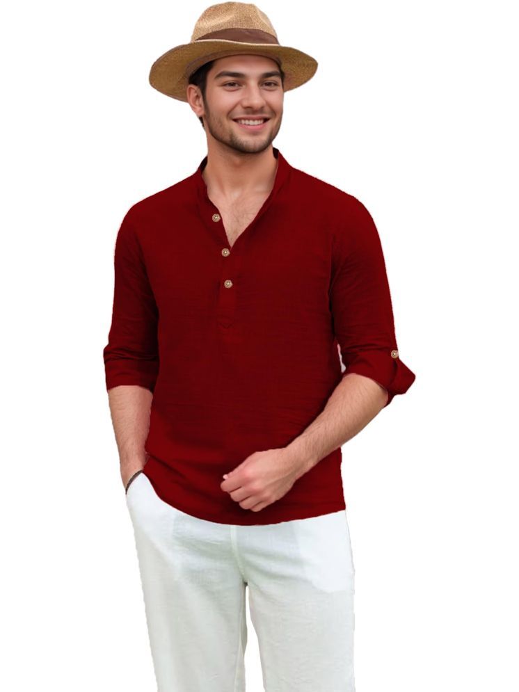     			Apektra Maroon Cotton Blend Men's Shirt Style Kurta ( Pack of 1 )