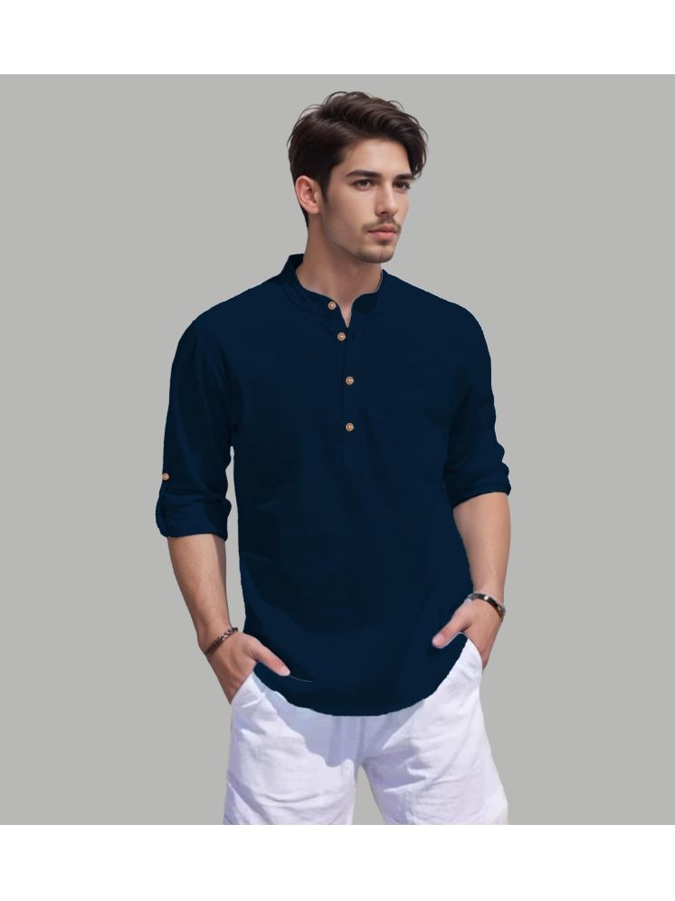     			Apektra Navy Blue Cotton Blend Men's Shirt Style Kurta ( Pack of 1 )