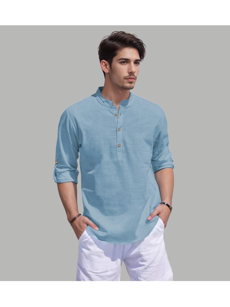     			Apektra Sky Blue Cotton Blend Men's Shirt Style Kurta ( Pack of 1 )