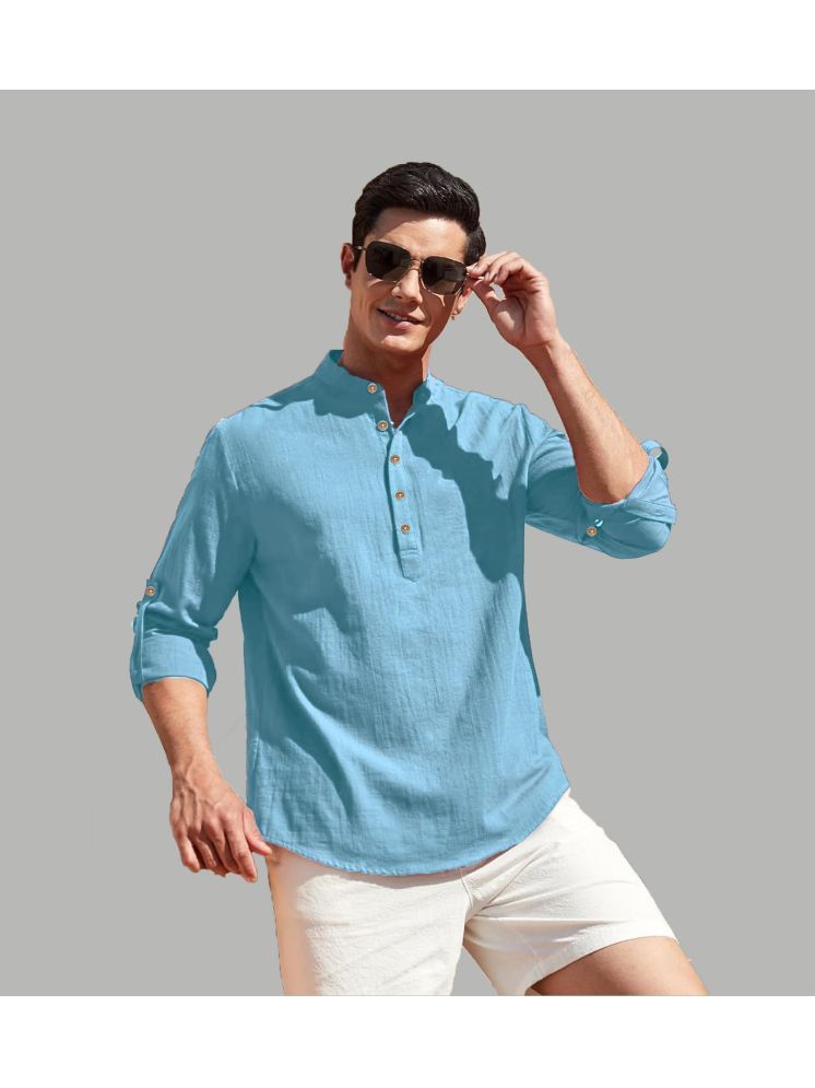     			Apektra Sky Blue Cotton Blend Men's Shirt Style Kurta ( Pack of 1 )