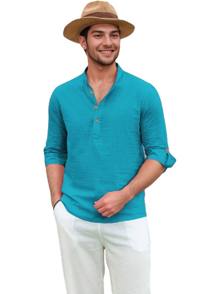     			Apektra Turquoise Cotton Blend Men's Shirt Style Kurta ( Pack of 1 )