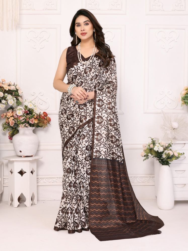     			BLEESBURY Pack of 1 Mysore Silk Printed Saree With Blouse Piece ( Brown )