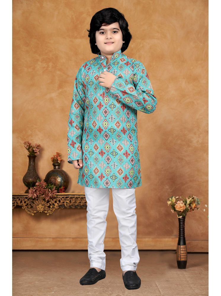     			KC Kunj Creation Boys Cotton Blend Abstract - Pattern Kurta Pant Set ( Green , Pack of 1 )