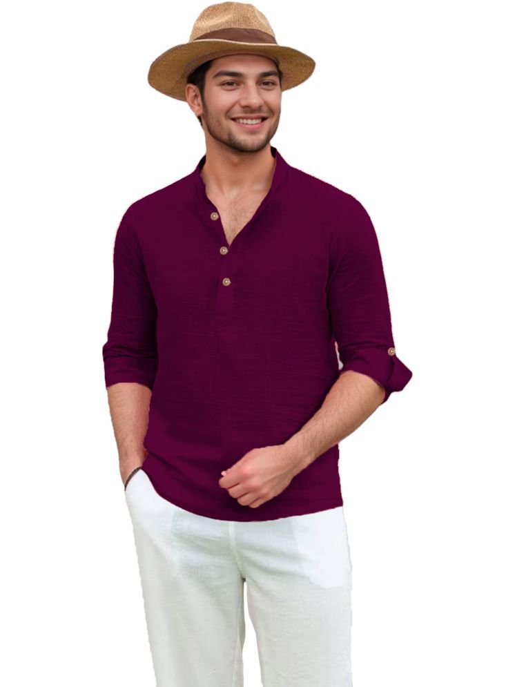     			TrendiVastra Magenta Cotton Blend Men's Shirt Style Kurta ( Pack of 1 )