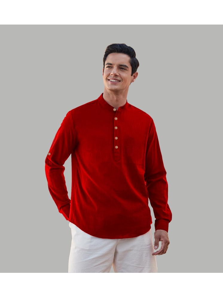     			TrendiVastra Red Cotton Blend Men's Shirt Style Kurta ( Pack of 1 )