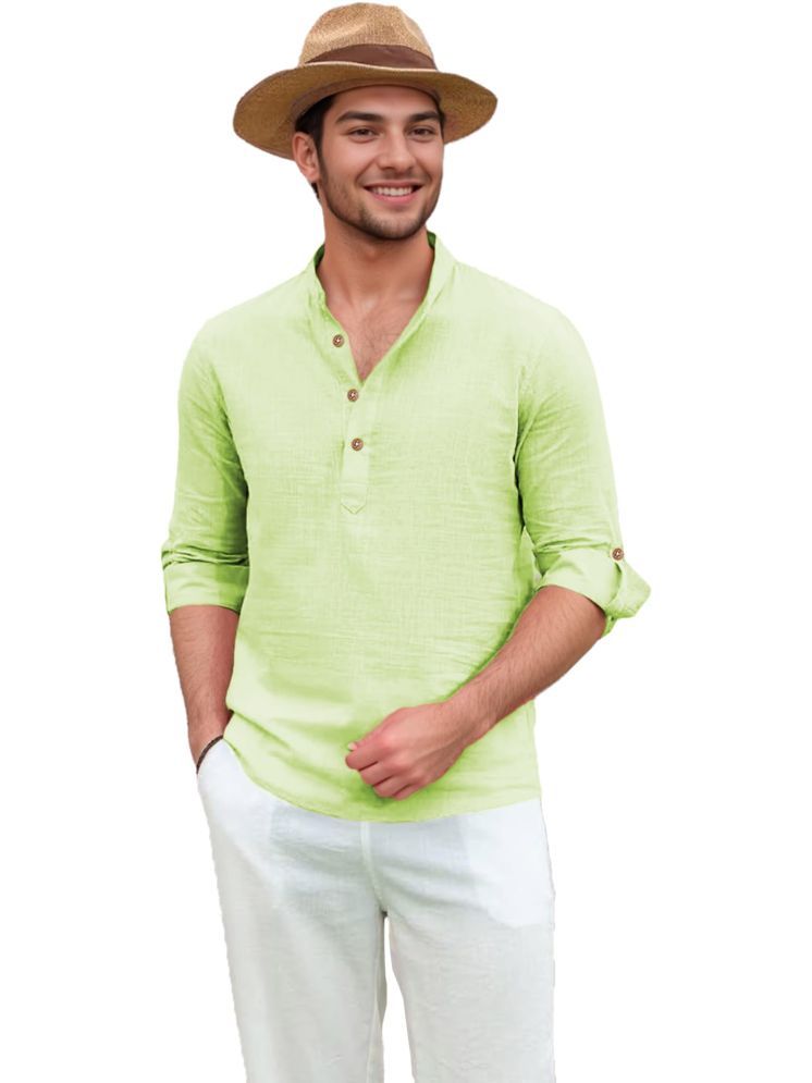     			TrendiVastra Sea Green Cotton Blend Men's Shirt Style Kurta ( Pack of 1 )