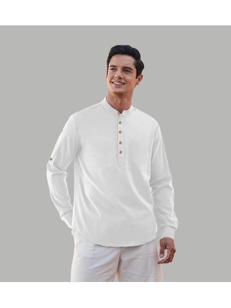     			TrendiVastra WHite Cotton Blend Men's Shirt Style Kurta ( Pack of 1 )