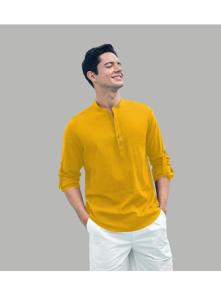     			TrendiVastra Yellow Cotton Blend Men's Shirt Style Kurta ( Pack of 1 )