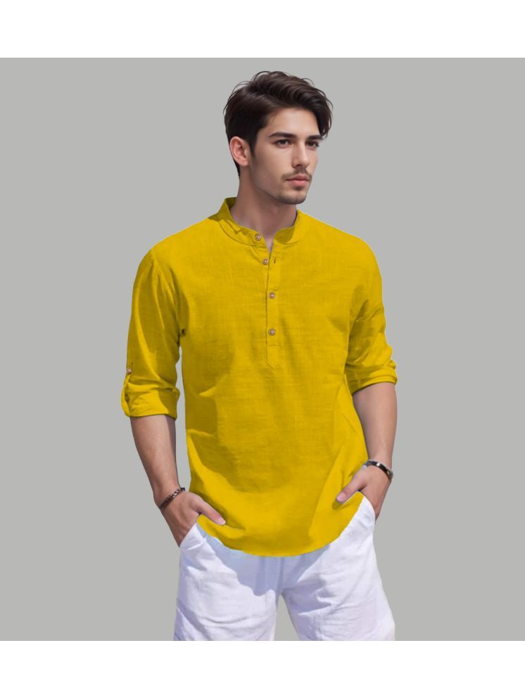     			TrendiVastra Yellow Cotton Blend Men's Shirt Style Kurta ( Pack of 1 )