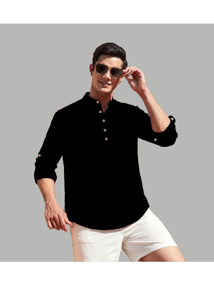     			UNI VIBE Black Cotton Blend Men's Shirt Style Kurta ( Pack of 1 )