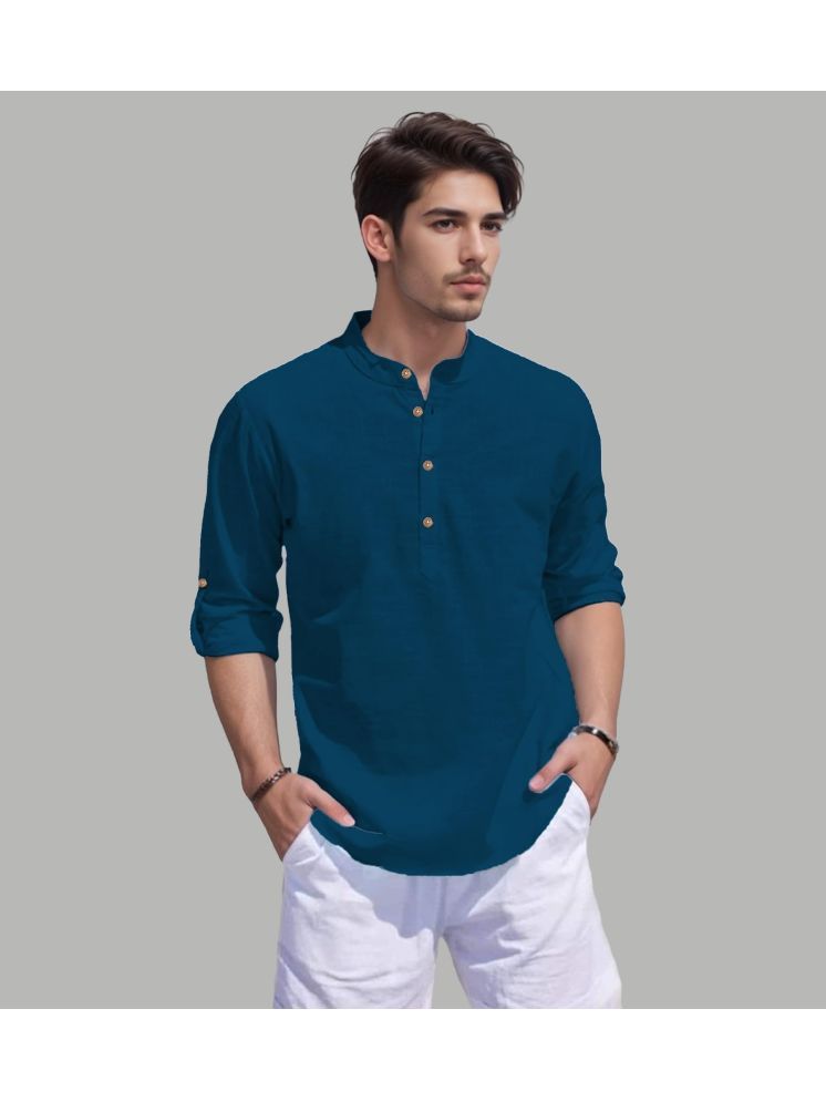     			UNI VIBE Indigo Cotton Blend Men's Shirt Style Kurta ( Pack of 1 )