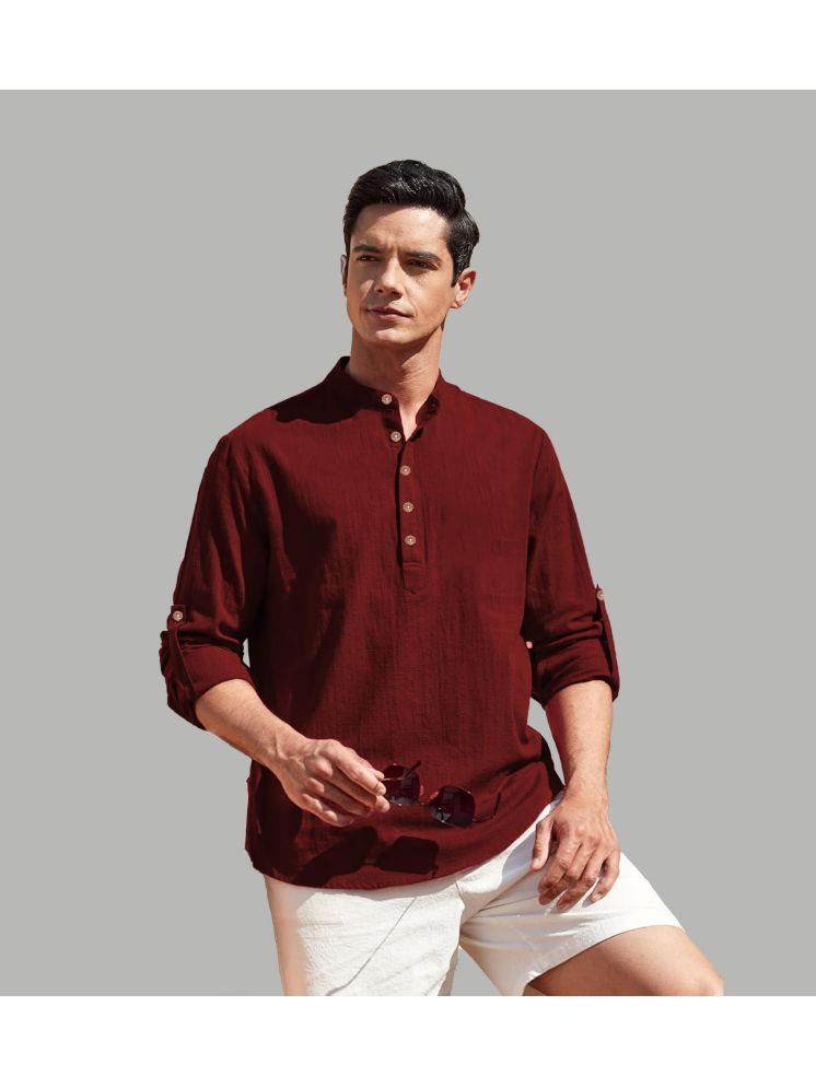     			UNI VIBE Maroon Cotton Blend Men's Shirt Style Kurta ( Pack of 1 )