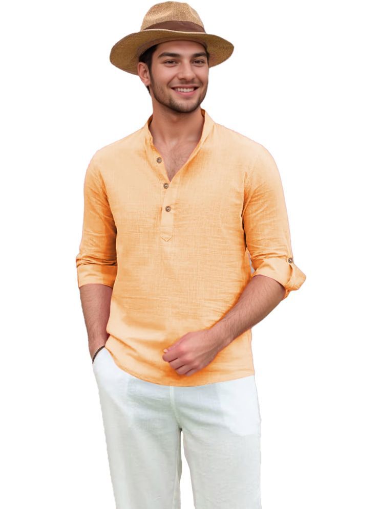     			UNI VIBE Orange Cotton Blend Men's Shirt Style Kurta ( Pack of 1 )