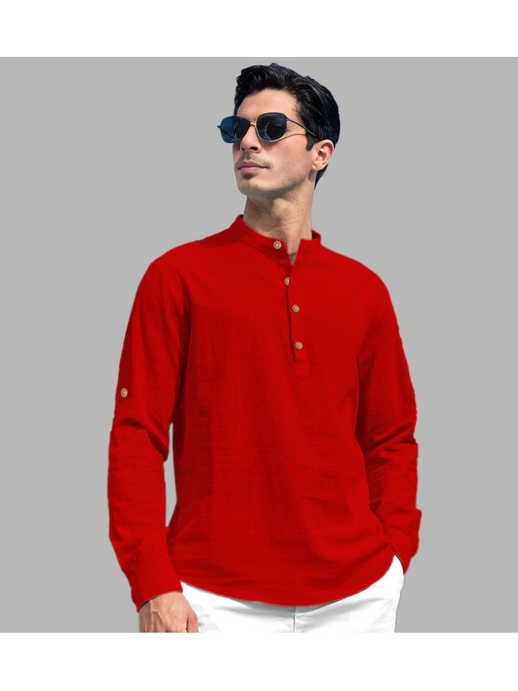     			UNI VIBE Red Cotton Blend Men's Shirt Style Kurta ( Pack of 1 )