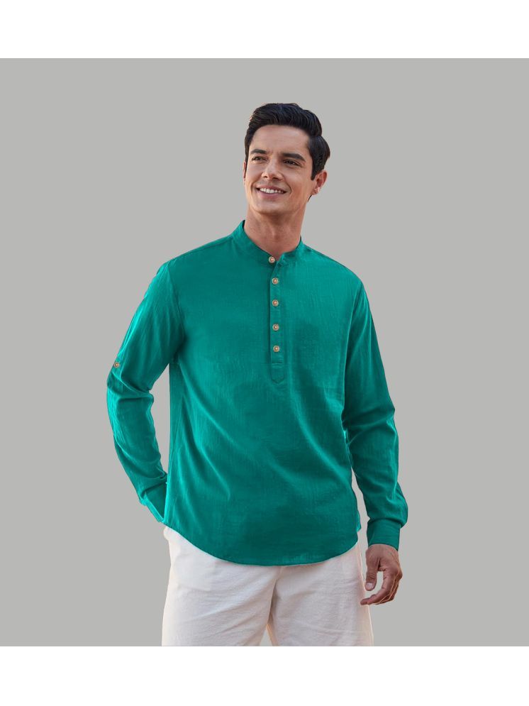     			UNI VIBE Turquoise Cotton Blend Men's Shirt Style Kurta ( Pack of 1 )