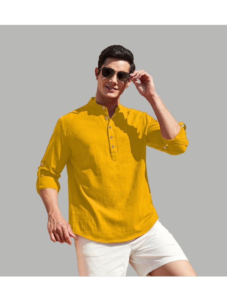     			UNI VIBE Yellow Cotton Blend Men's Shirt Style Kurta ( Pack of 1 )