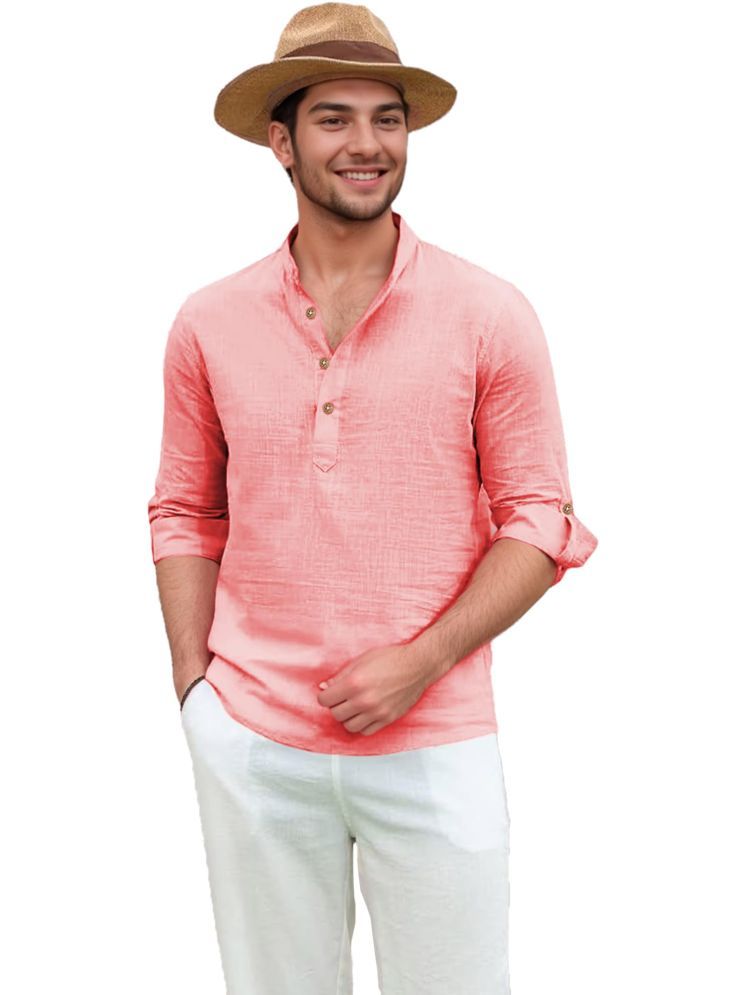     			Vida Loca Peach Cotton Blend Men's Shirt Style Kurta ( Pack of 1 )