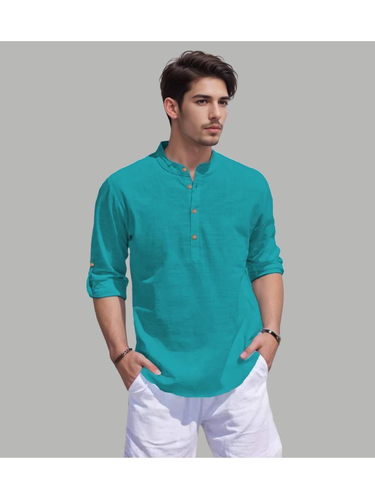     			Vida Loca Turquoise Cotton Blend Men's Shirt Style Kurta ( Pack of 1 )