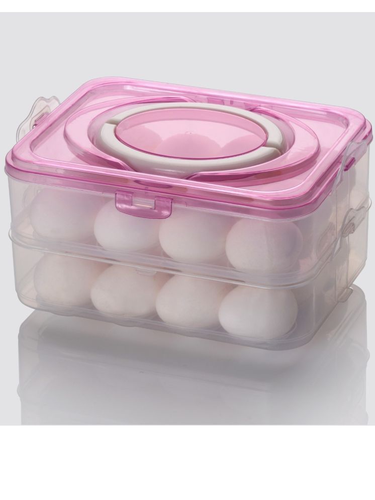     			24 Grids Plastic Egg Storage Box with Lid Egg Tray Box Holder for Refrigerator Useful for Home, Kitchen & Poultry ( PINK)