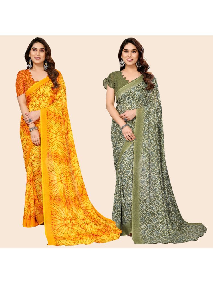     			ANAND SAREES Pack of 2 Georgette Printed Saree With Blouse Piece ( Multicolor )