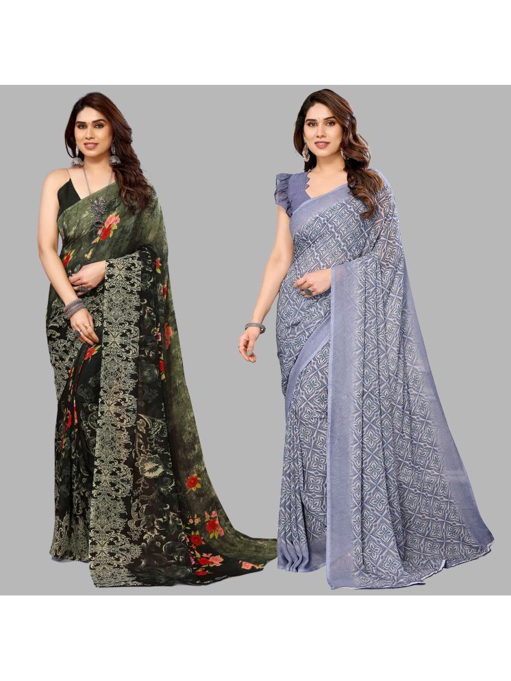     			ANAND SAREES Pack of 2 Georgette Printed Saree With Blouse Piece ( Multicolor )