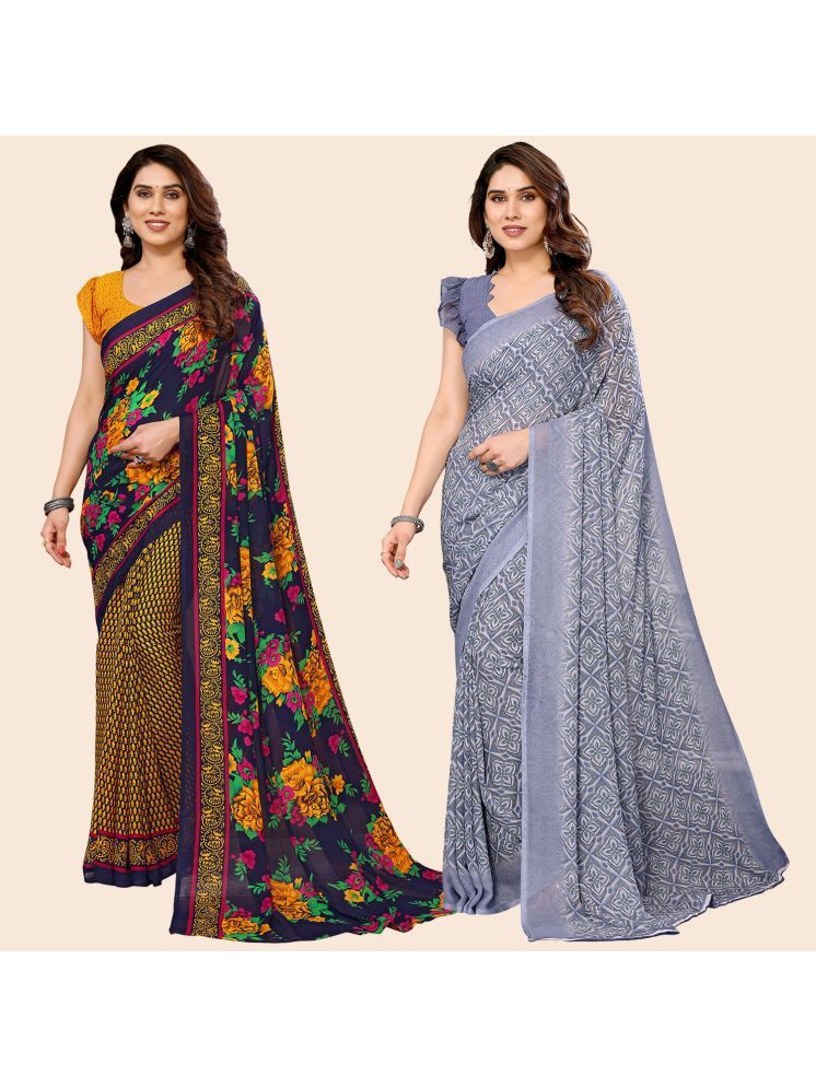     			ANAND SAREES Pack of 2 Georgette Printed Saree With Blouse Piece ( Multicolor )