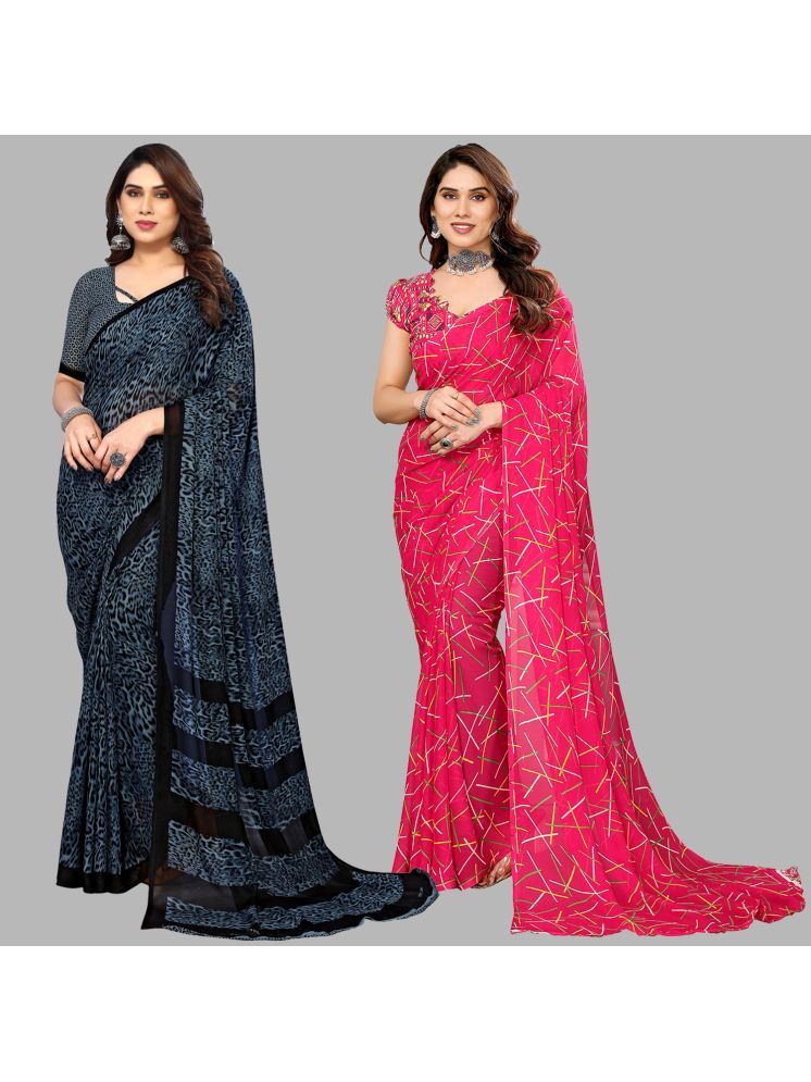     			ANAND SAREES Pack of 2 Georgette Printed Saree With Blouse Piece ( Multicolor )