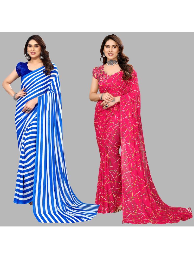     			ANAND SAREES Pack of 2 Georgette Printed Saree With Blouse Piece ( Multicolor )