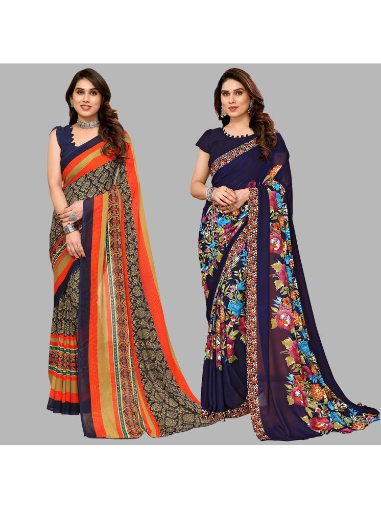     			ANAND SAREES Pack of 2 Georgette Printed Saree With Blouse Piece ( Multicolor )