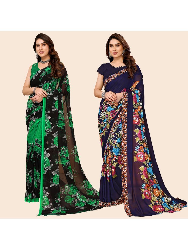     			ANAND SAREES Pack of 2 Georgette Printed Saree With Blouse Piece ( Multicolor )